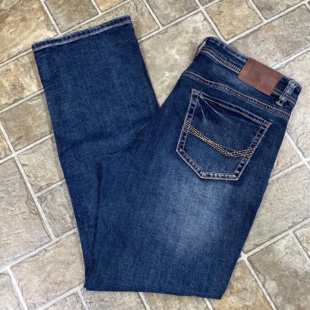 Warehouse One Men’s Boot Cut Jeans 33W32L, Medium Blue Wash